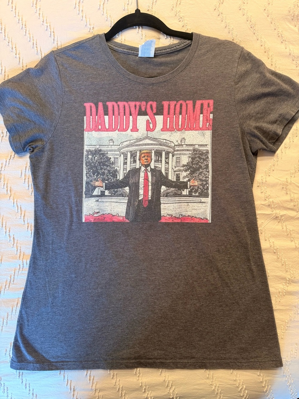 Port and Company Gray Graphic Tee with Pink Accents